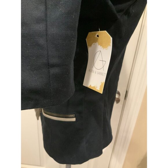 Tahari Navy Blue 3/4 Sleeves Jacket W/ Tan Trim & Zippered Pockets, Size 4 (US) - Picture 6 of 10